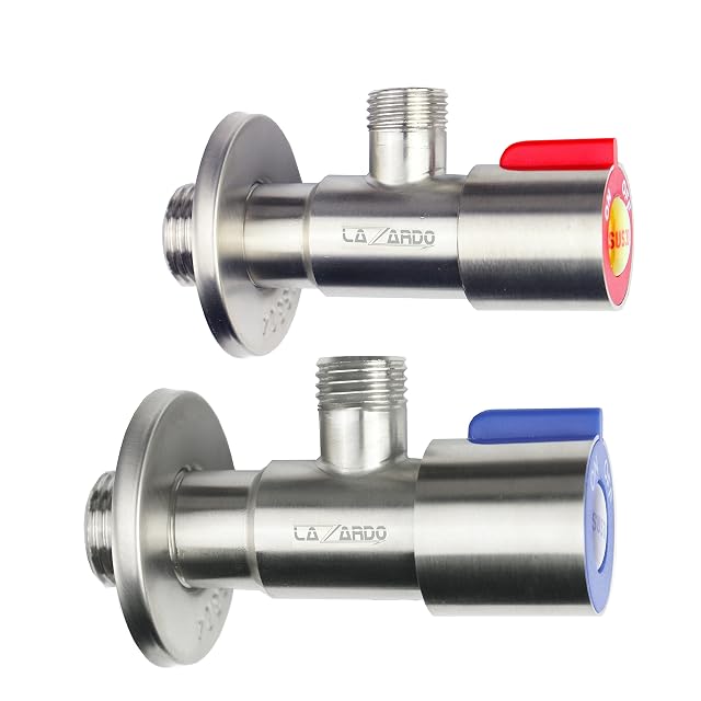 Pareja de llaves de escuadra inoxidables Lazardo con manetas roja y azul