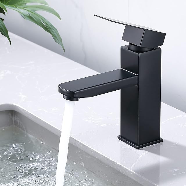 Monomando de lavabo negro mate HOMELODY con cuerpo de acero inoxidable SUS304