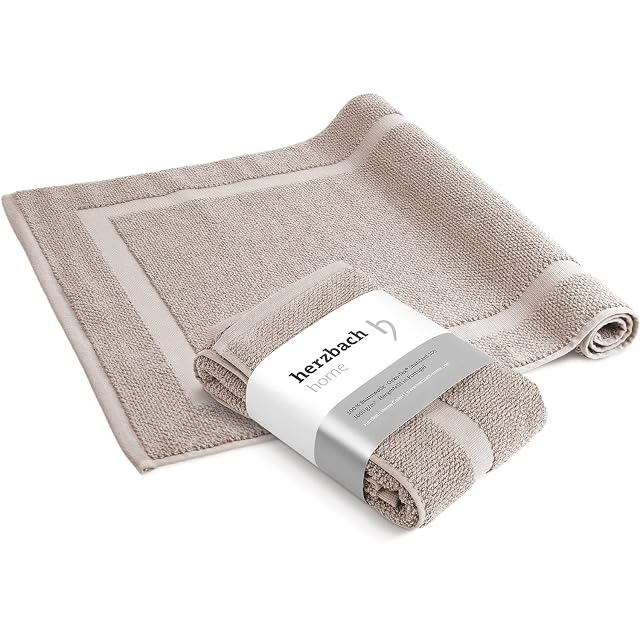 Alfombras de baño de algodón gris arena herzbach home, pack de dos