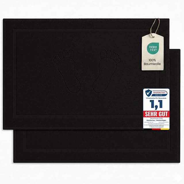 Pack de dos alfombras de baño de algodón blanco Komfortec