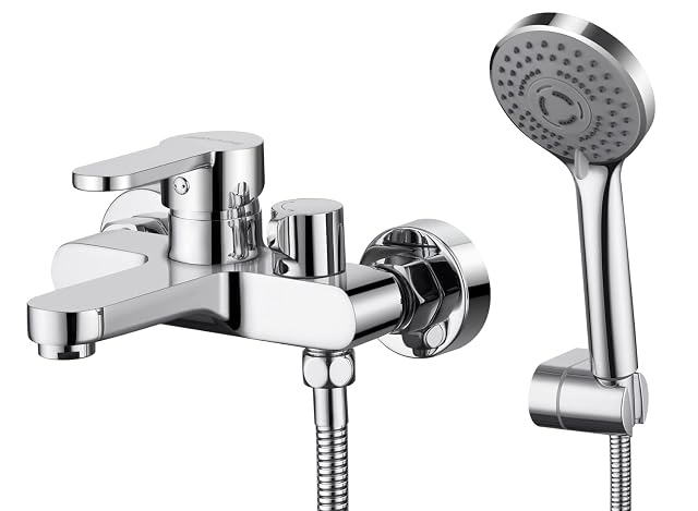 Conjunto mezclador de bañera cromado BONADE con teleducha de tres chorros