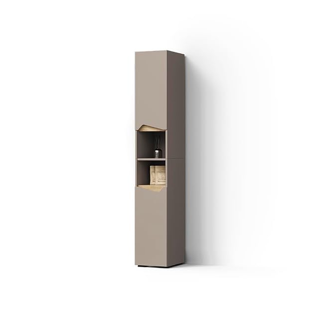Columna de baño alta color grege Livinity Timavo con baldas abiertas y cerradas