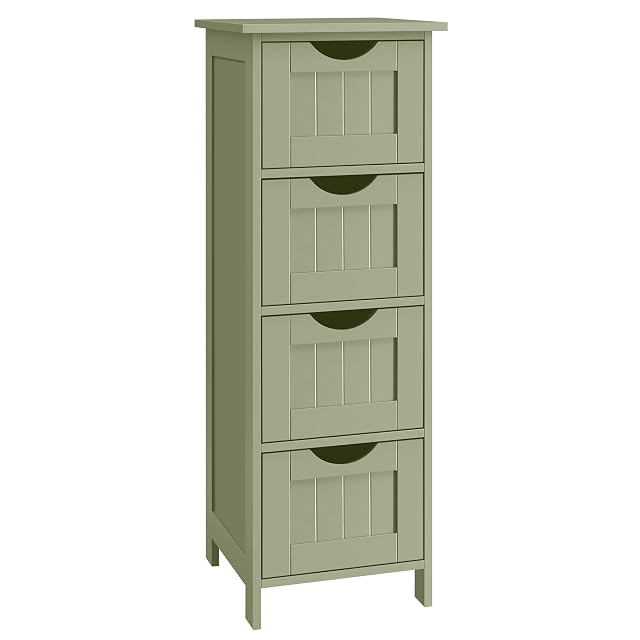 Columna de almacenaje de baño verde de cuatro cajones VASAGLE