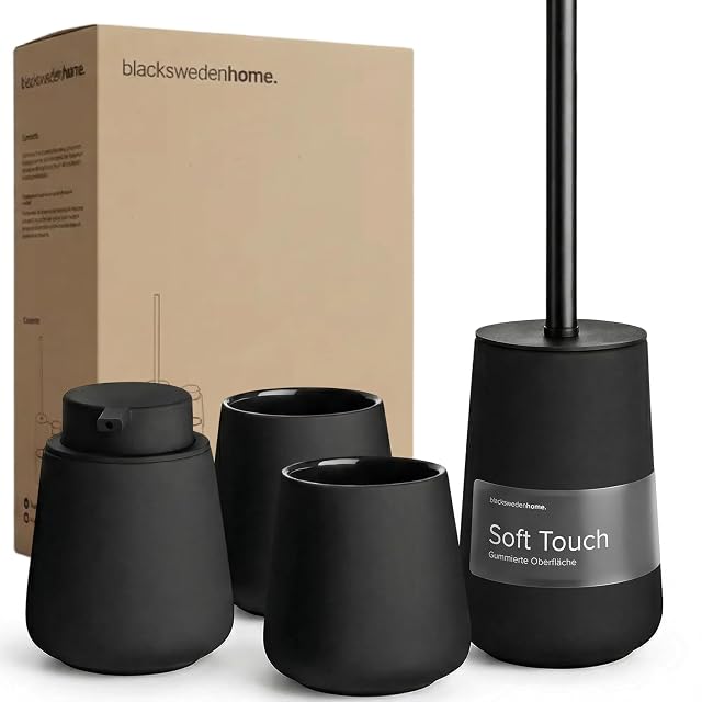 Set de baño de cerámica de cuatro piezas en negro mate Black Sweden Home