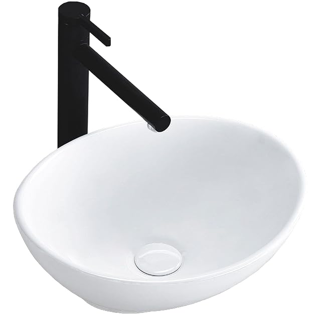 Lavabo sobre encimera ovalado pequeño de cerámica blanca Rea