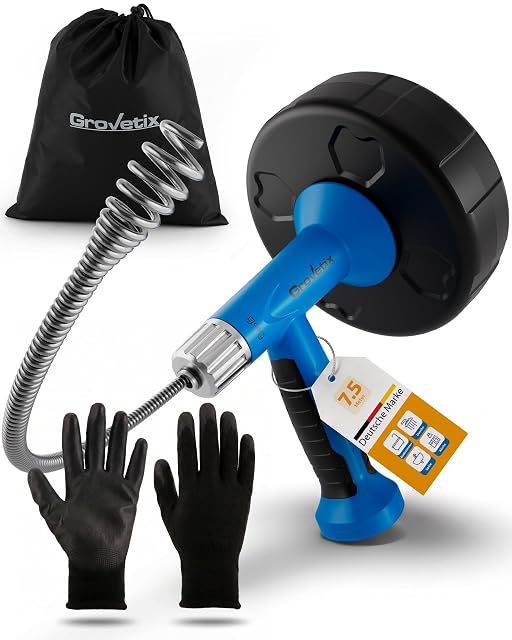 Sonda desatascadora GROVETIX de 7,5 metros con adaptador hexagonal y guantes