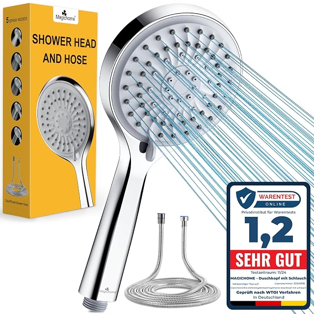 Teleducha cromada de cinco chorros Magichome con flexo de acero inoxidable