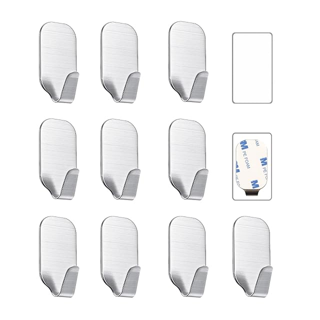 Diez ganchos adhesivos rectangulares pequeños de acero inoxidable Kiemeu