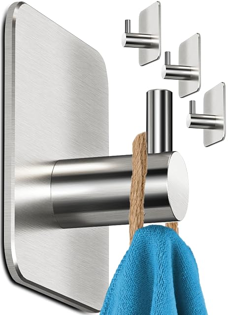 Cuatro ganchos adhesivos para toallas de acero inoxidable plateado Menz