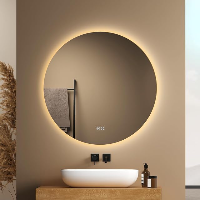 Espejo de baño LED redondo sin marco EMKE, 80 cm