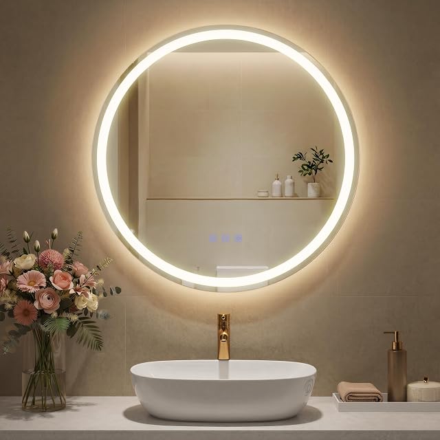 Espejo de baño LED redondo con retroiluminación SONGMICS