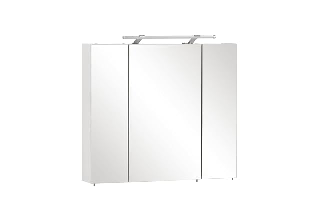 Armario de baño con espejo blanco de tres puertas y baldas de vidrio Schildmeyer