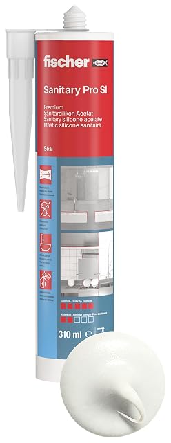 Cartucho de silicona sanitaria fischer premium en blanco, 310 ml
