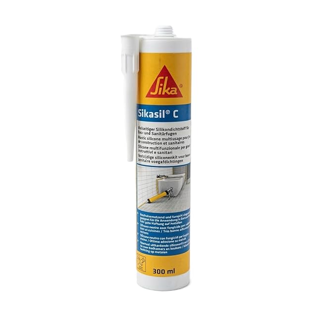 Cartucho de sellador de silicona sanitaria Sika Sikasil C en blanco