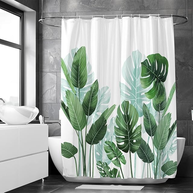 Cortina de ducha de poliéster Loti Living con estampado de hojas verdes