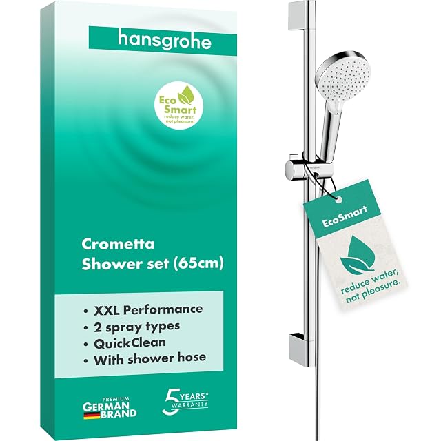 Conjunto de barra de ducha blanco y cromado hansgrohe Crometta