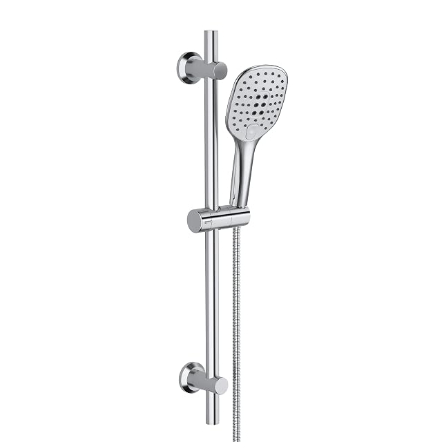 Conjunto de barra de ducha de acero inoxidable cromado JOHO con teleducha de tres chorros