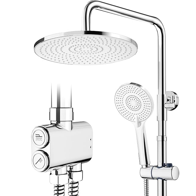 Columna de ducha cromada Rainsworth con rociador de lluvia redondo de 25 cm