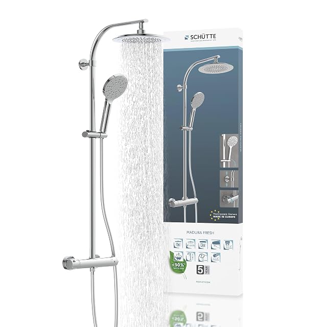 Columna de ducha cromada Schütte MADURA con mezclador termostático