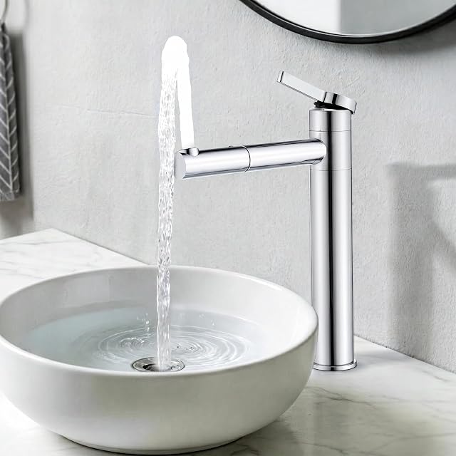 Monomando de lavabo alto cromado HOMELODY con caño y cuerpo giratorios