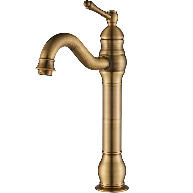 Monomando de lavabo alto de latón envejecido ROZIN con caño giratorio