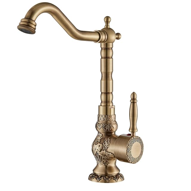 Monomando de lavabo alto de latón envejecido Suguword con caño giratorio