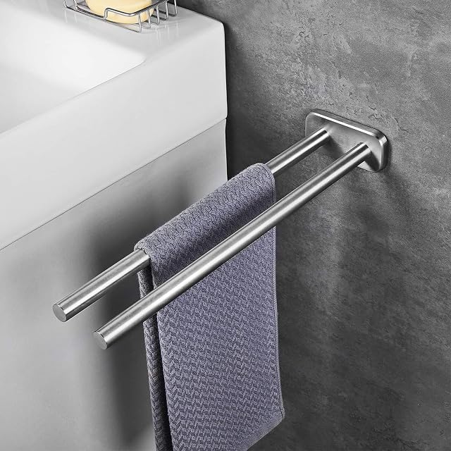 Toallero de dos brazos en acero inoxidable cepillado JS, 40 cm
