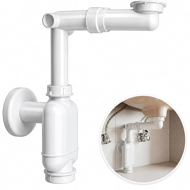 Sifón de lavabo plano ahorra-espacio blanco M. Rosenfeld Home