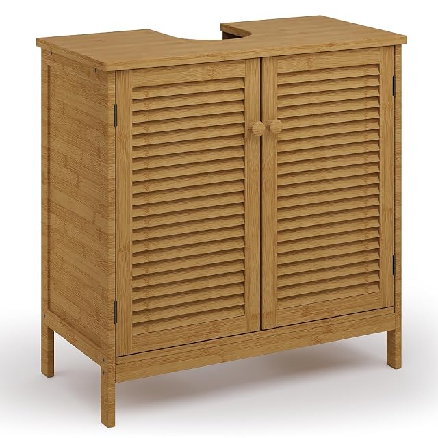 Mueble de lavabo de bambú natural con puertas de lamas Xbro