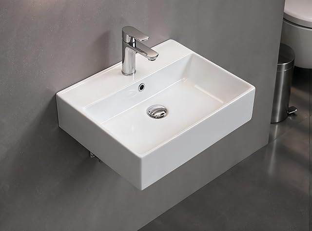 Lavabo mural cuadrado de cerámica blanca Aqua Bagno, 50 cm