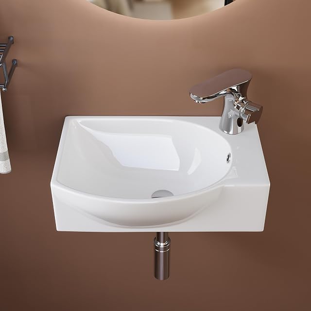 Lavabo mural pequeño de cerámica blanca DeerValley con agujero de grifo a la derecha